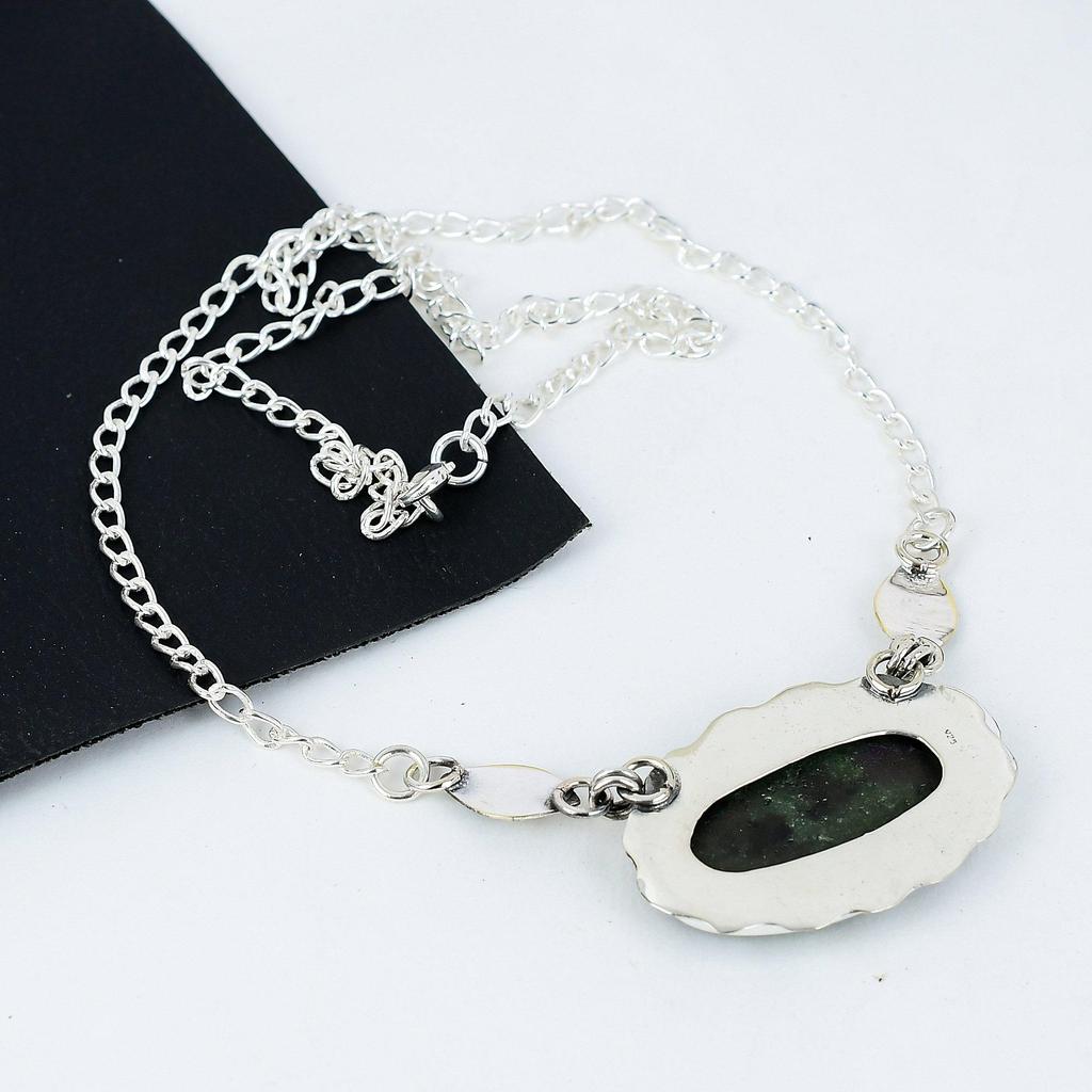 Натуральный рубин цоизит драгоценный камень ручной работы из стерлингового серебра 925 пробы гальванопластика ожерелье, рубин цоизит серебро для жены унисекс кулон пасхальные подарки