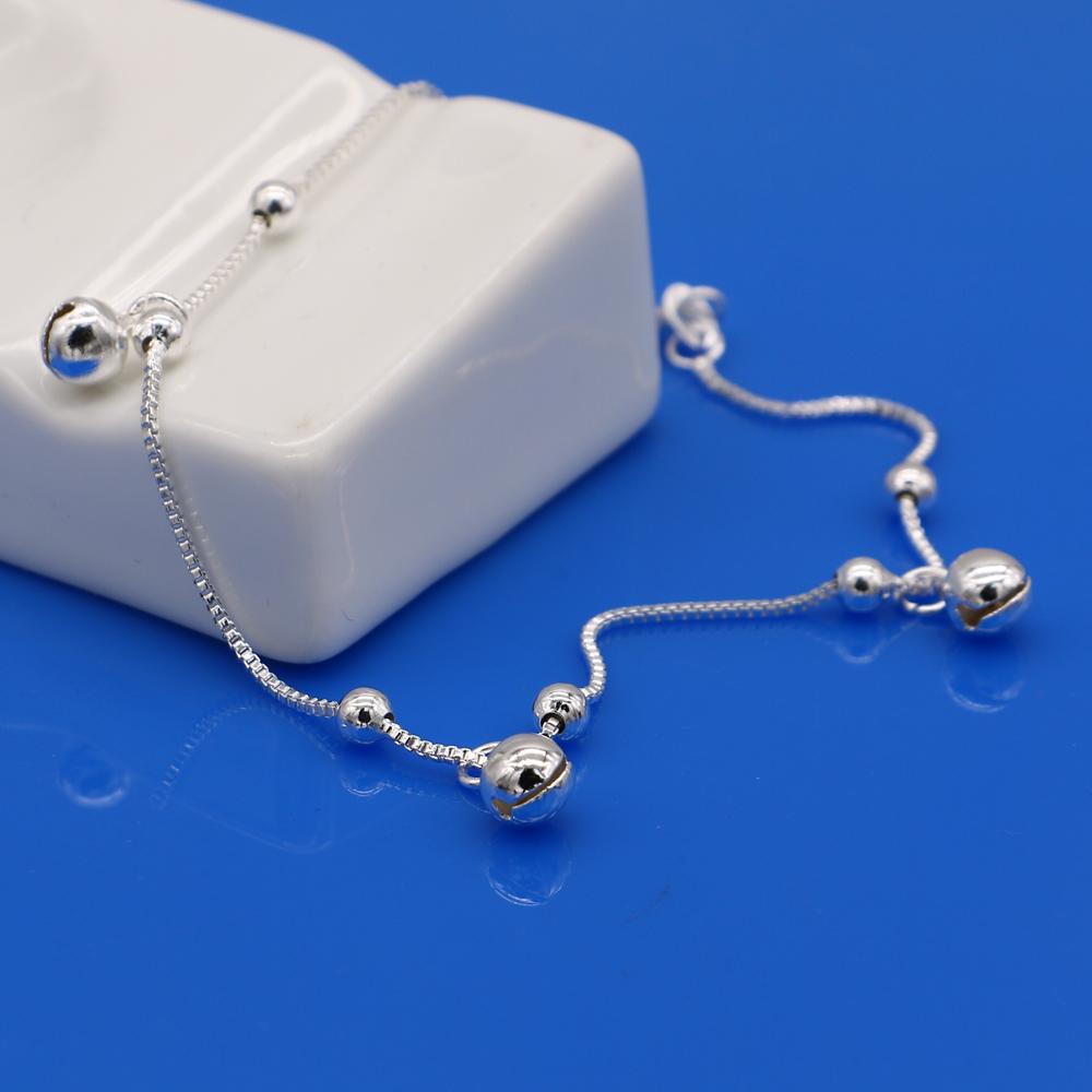 Fashion Cute 100 %925 Sterling Silver Bell Pendant Anklets Women Summer Beach Barefoot Sandals Bracelet On The Leg Foot Jewelry