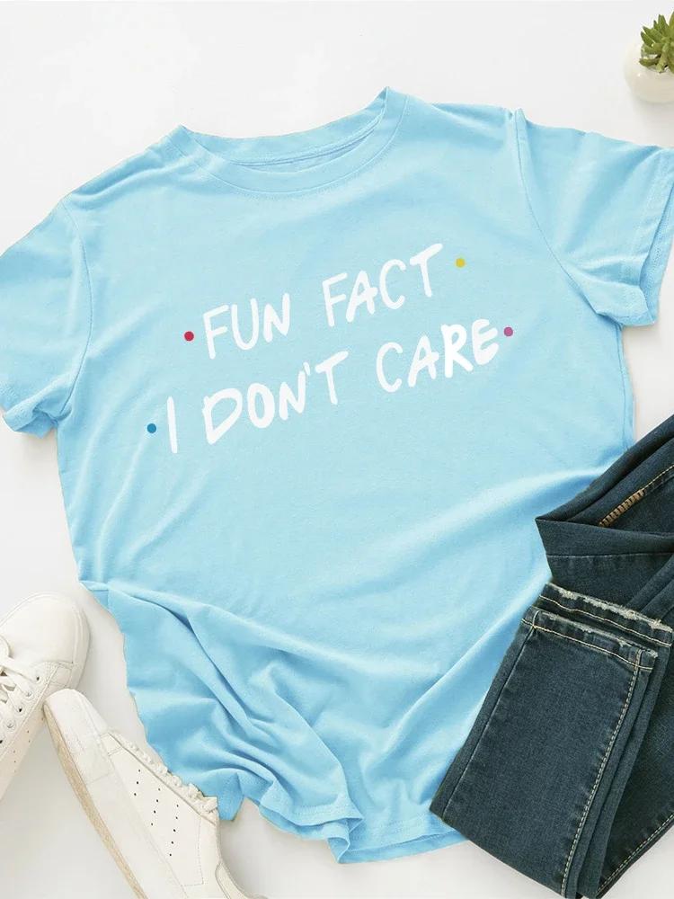 Интересный факт I Don't Care Letter Print Женская футболка с коротким рукавом и круглым вырезом Свободная женская футболка Женская футболка Топы Camisetas Mujer