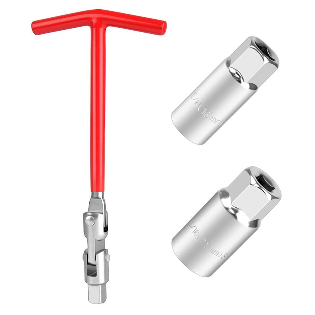 T-Bar Spark Plug Spanner Wrench Set 16mm/21mm Sockets Spark Plug Removal Wrench Swivel Joint Tool Flexible Spanner