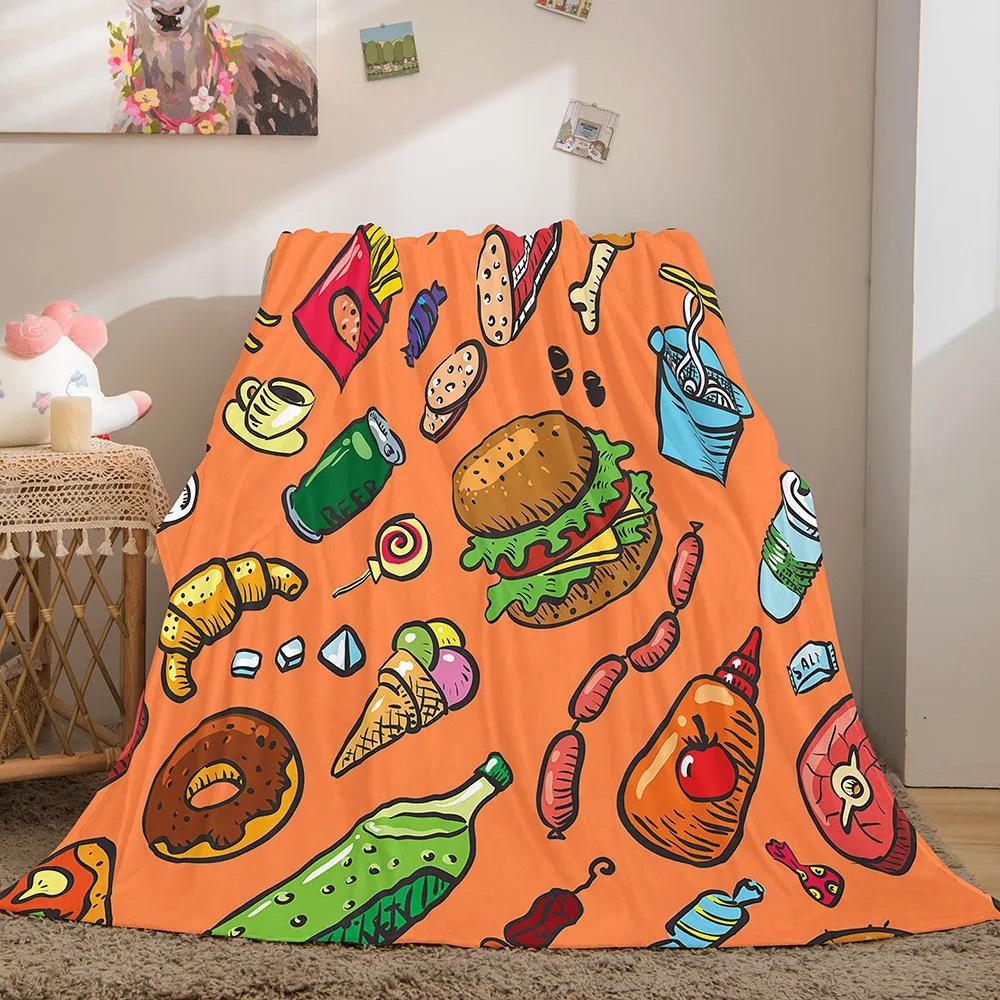 Cartoon-shaped food burger Printed Blanket for Sofa Travel Camping Living Room Office Conditioning Blanket for All Seasons Gifts