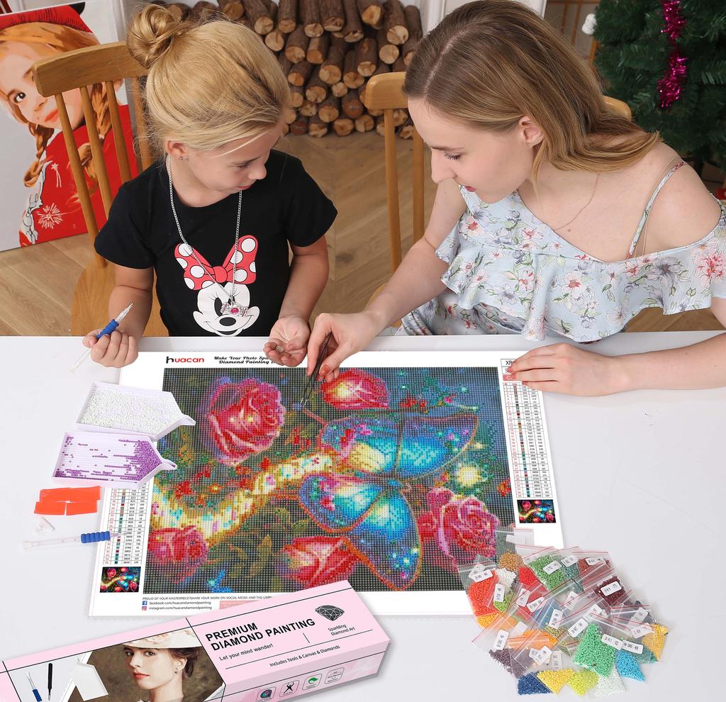 HuaCan Алмазная картина DIY Kit Бабочка Картина Полный круглый дрель Мозаика Цветы Картины Вышивка Домашний декор