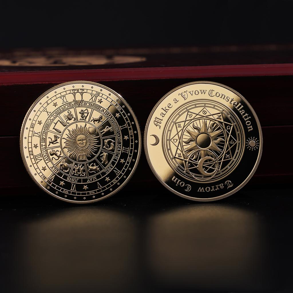 Золотое Таро, монета желаний, счастливая монета, позолоченная монета, солнце, лунный свет, созвездие, памятная монета, монета любви