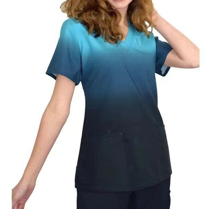 2025 New Fashion Gradient Hand Washing Suit Set Women Short Sleeved Pediatric Surgical Gown Hospital Nurse Doctor Workear Uniform