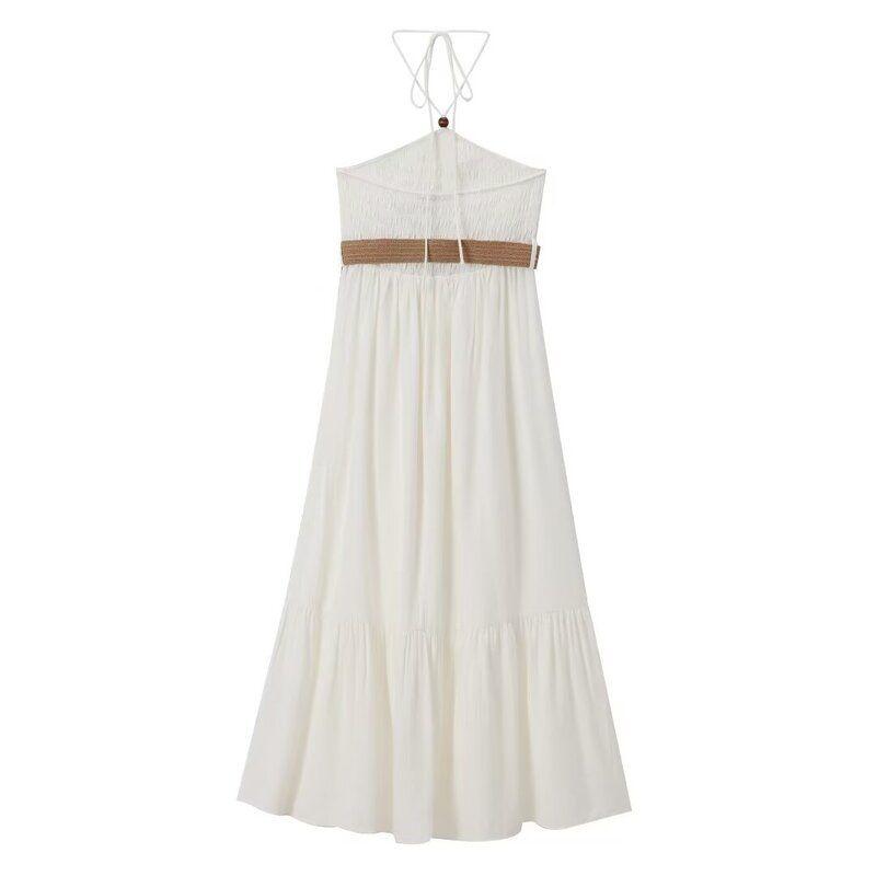 Fashion Style 2024 Summer New Arrival Women's Stylish Stretch Tops Sling Mid-Length Dress 2298105