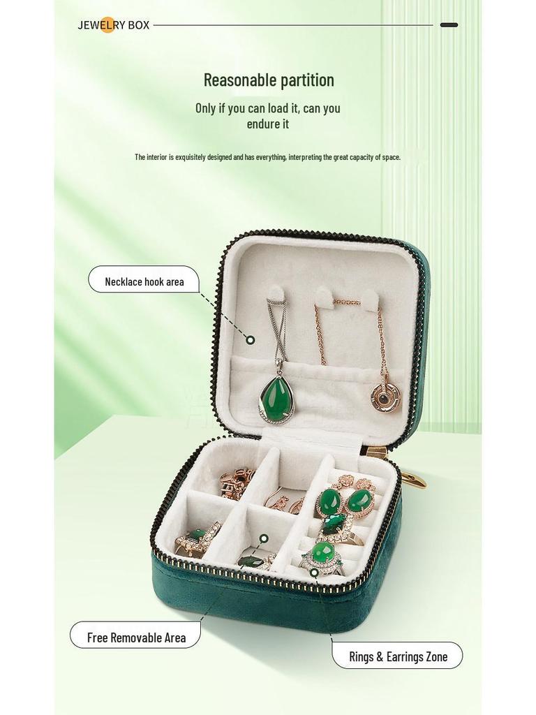 Бархатная шкатулка для драгоценностей на молнии: Портативное хранилище для ожерелий, браслетов, колец и серег