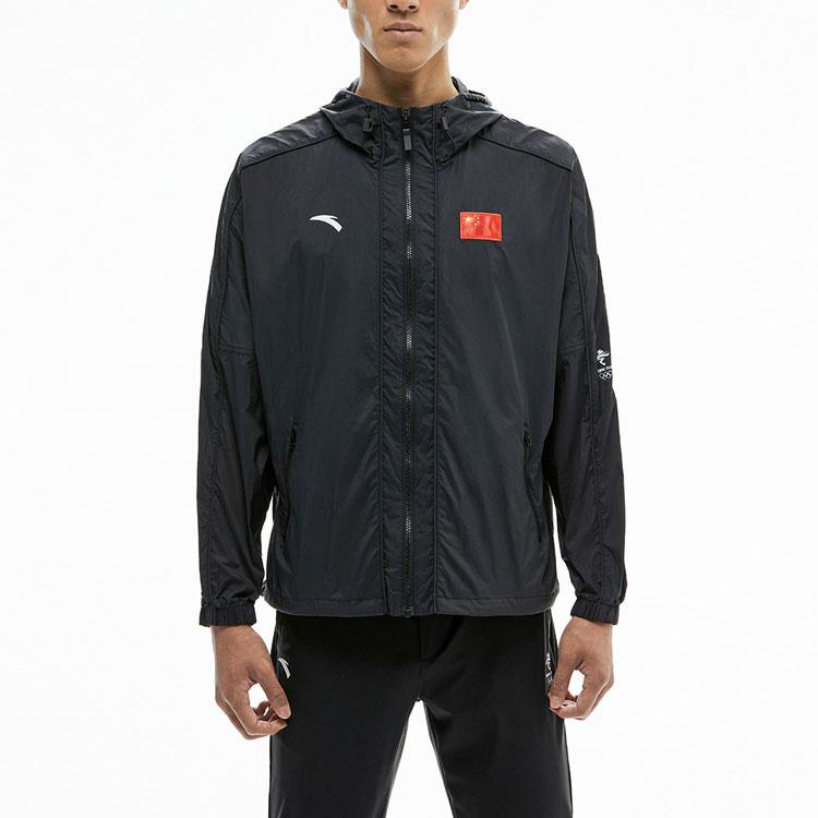 Anta Спортивная куртка с капюшоном на молнии с вышивкой серии национального флага, верхняя одежда унисекс, черная 152130619-2