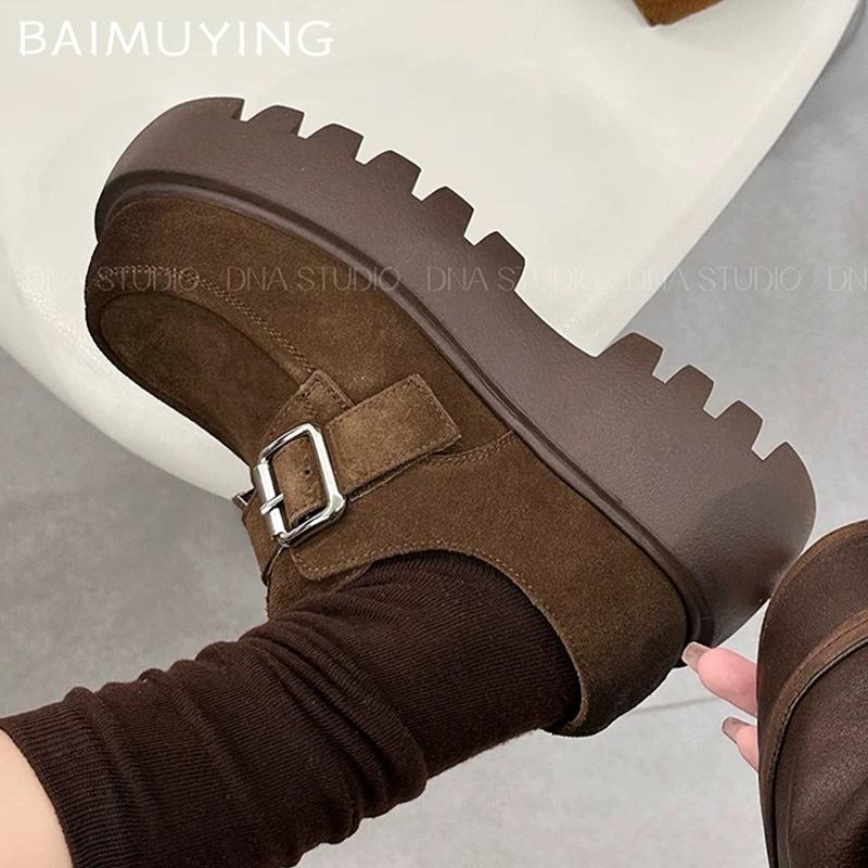 Туфли Мэри Джейн на толстой платформе из замши, дизайнерские туфли на среднем каблуке с пряжкой, тренд 2025 года, модные зимние туфли-лодочки, платье, женские туфли