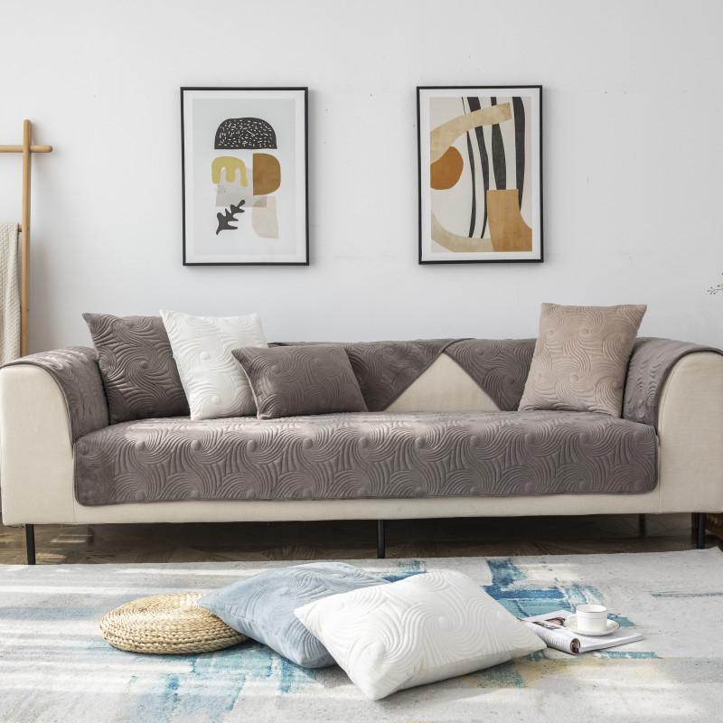 Autumn and Winter New Solid Color Plush Embroidered Quilted Sofa Cushion Modern Simple Anti-slip Sofa Cushion Cover