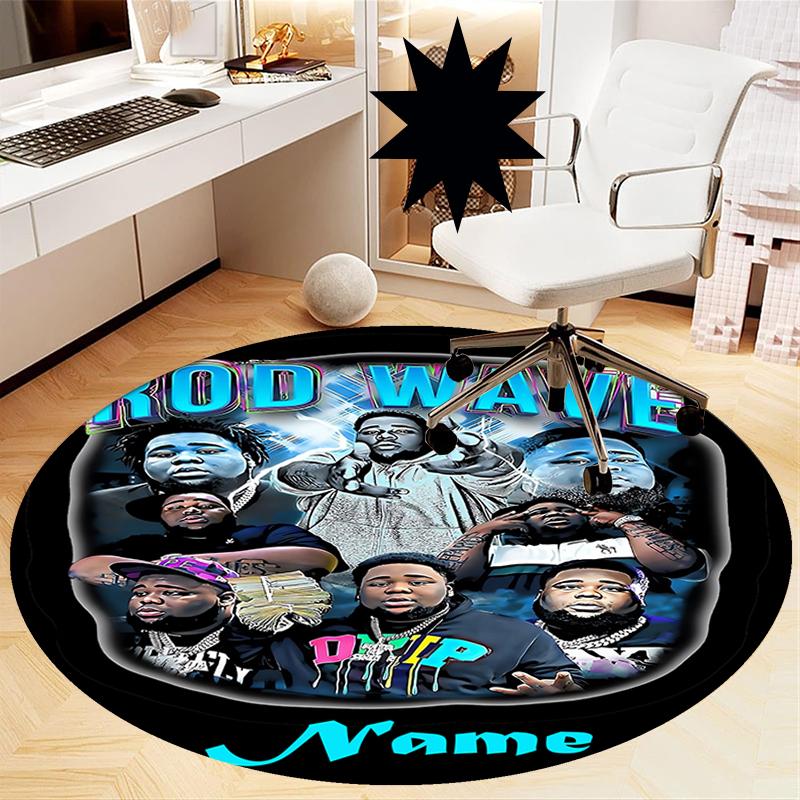 Custom Name Rod Wave Printed Round Rug Carpet Chair Rug Area Rug Entryway Doormats,for Office Chair Living Room Bedroom Kitchen Room.