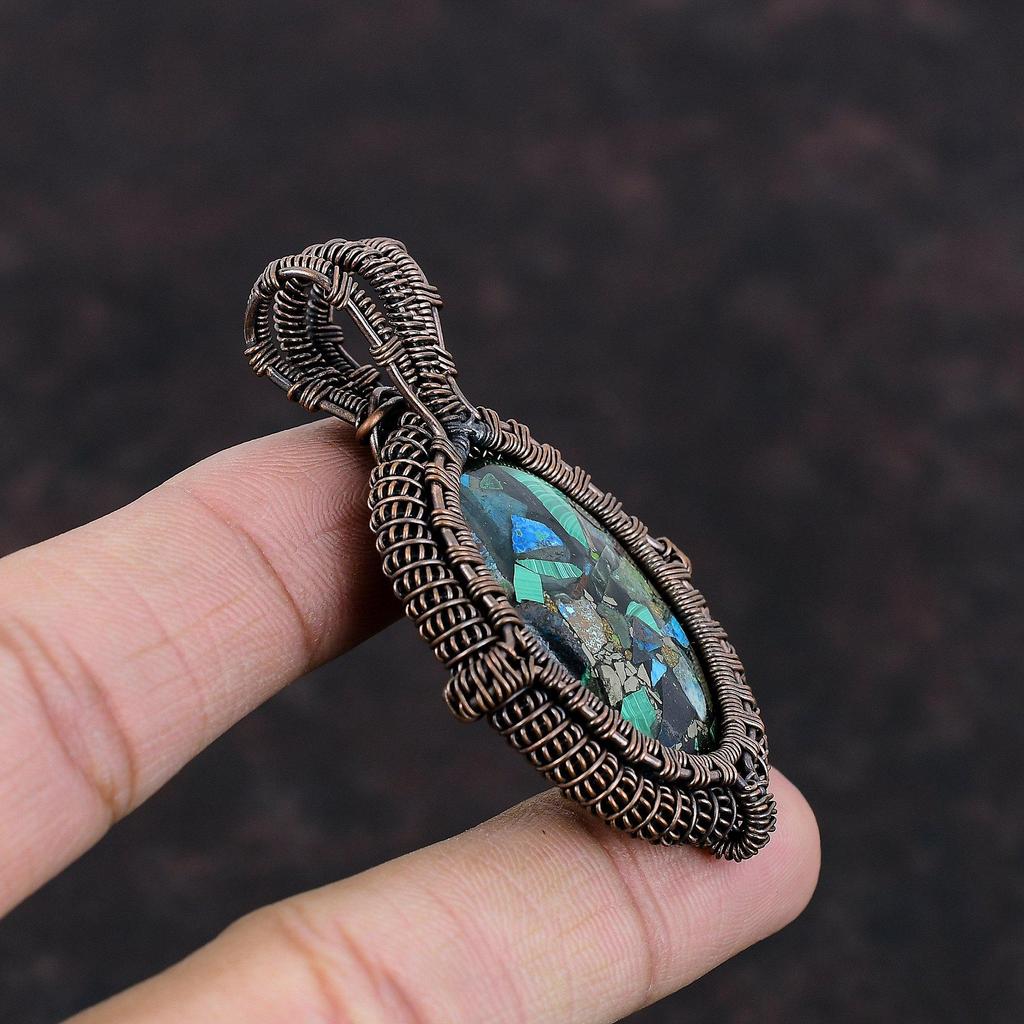 Медный лазуритовый малахитовый кулон, медная проволока, обернутая драгоценным камнем, кулон ручной работы из меди, совершенно новый кулон, обернутый проволокой, ювелирные изделия для подарка