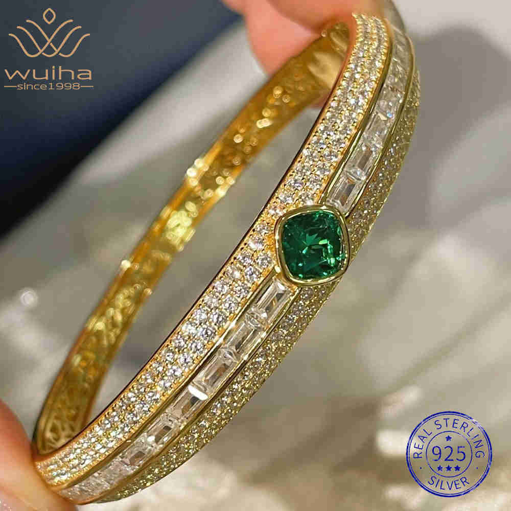 WUIHA 925 Sterling Silver Lab Sapphire Emerald High Carbon Diamonds Gemstone Wedding Engagement Bracelet Bangle Fine Jewelry