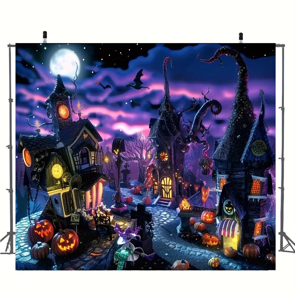 Halloween Horror Town Pumpkin Lantern Theme Banner Decoration Background Halloween Party Home Decoration Photography Backdrop