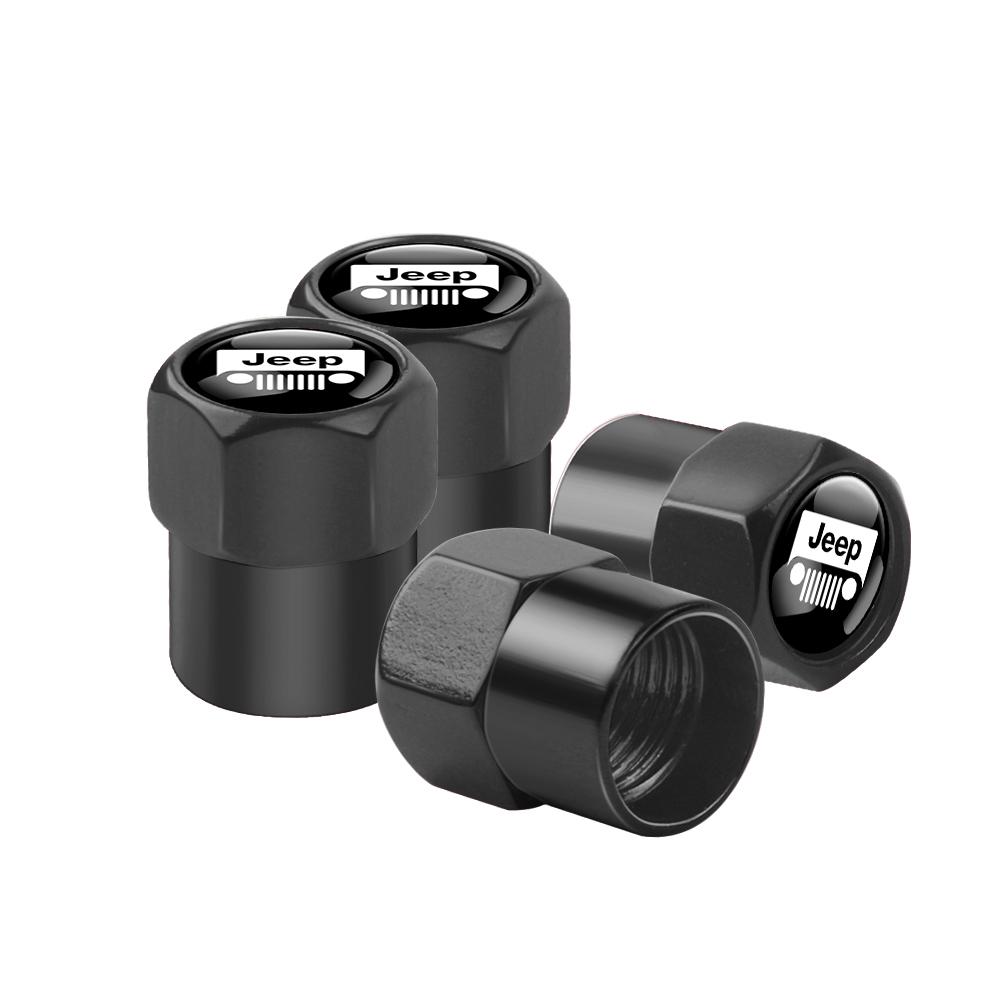 4pcs Car Wheel Tire Valve Caps Stem Case With Emblem For Jeep Renegade Wrangler jk Gladiator Compass Grand Cherokee Auto Styling AMR1