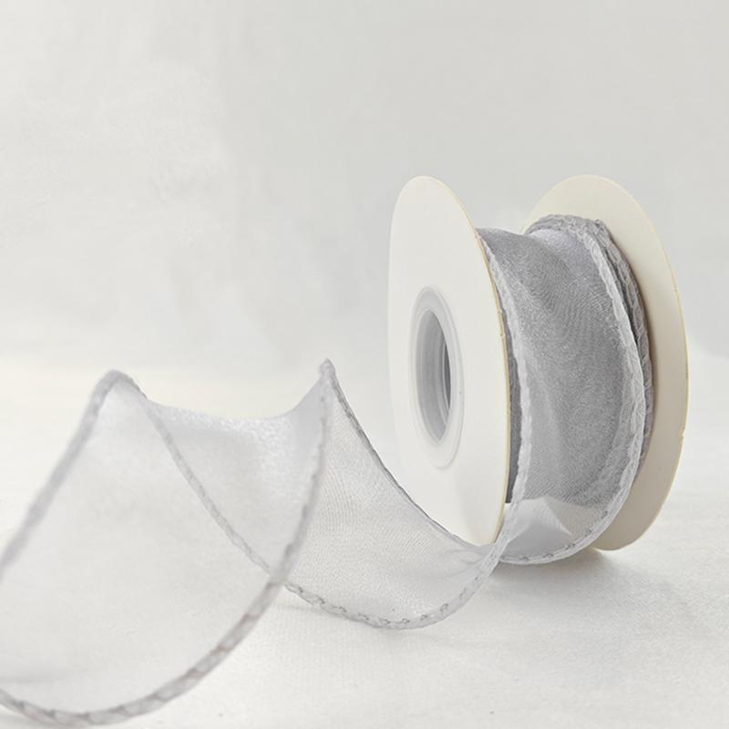 Custom Hologram Sheer Chiffon Polyester White Pink Yellow Organza Ribbon Spool for Wedding Bouquets Wrapping