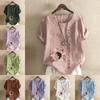 Women's Fashion Round Neck Short Sleeve T-shirt Casual Cotton Linen Graphic Shirt Leisure Loose Man Prined Summer Blouse Tops