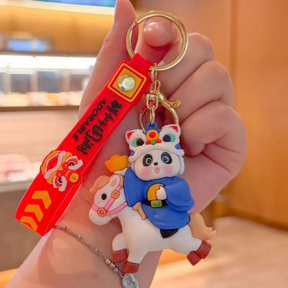 Cute Panda Keychain Pendant Chinese Style Lion Dance Keyring Girls' Schoolbag Pendant