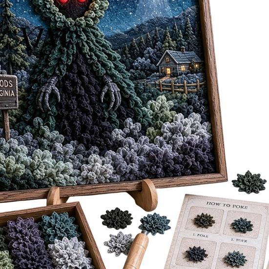 Stress Relief Handmade Hobbies 3D DIY Fabric Poke Art Kit, Creative Craft Set, Fantasy Forest Projects Animals Pressing Kit for Adults Beginners,
