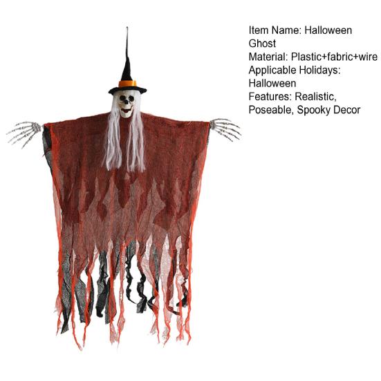 Halloween Hanging Skull Realistic Skull Ghost Decoration with Long Hair Poseable Wire Spooky Hanging Skeleton Prop for Halloween Party