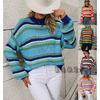 2024 Autumn/Winter New European And American Splicing Knitted Sweater Loose Intercolor Round Neck Striped Sweater For Women