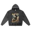 DTG Print Knitted Denim Zip-Up Hoodie Streetwear Motorcycle Brother Print Zipper Hoodies  