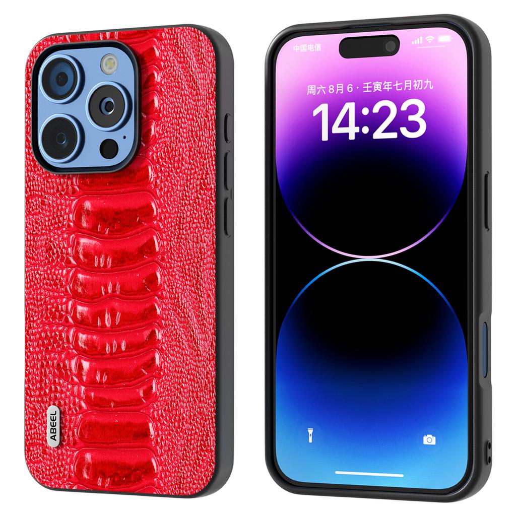 ABEEL For iPhone 16 Pro Case Crocodile Texture Genuine Cow Leather+TPU+PC Phone Cover