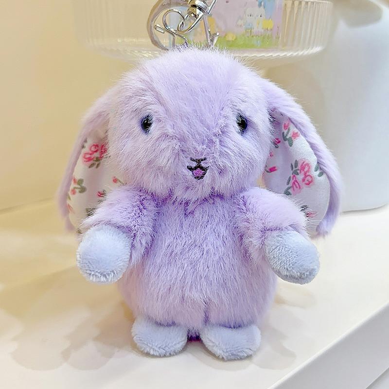 Ear Rustic Hanging Rabbit Plush Pendant With Broken Flowers Inside Ears Gift For