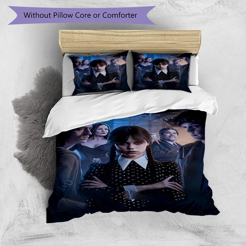 3pcs Addams Family Wednesday5 Design Cover Set - HD Printed Bedding with 1 Cover and 2 Pillowcases - Perfect for Home and Dorm Decor