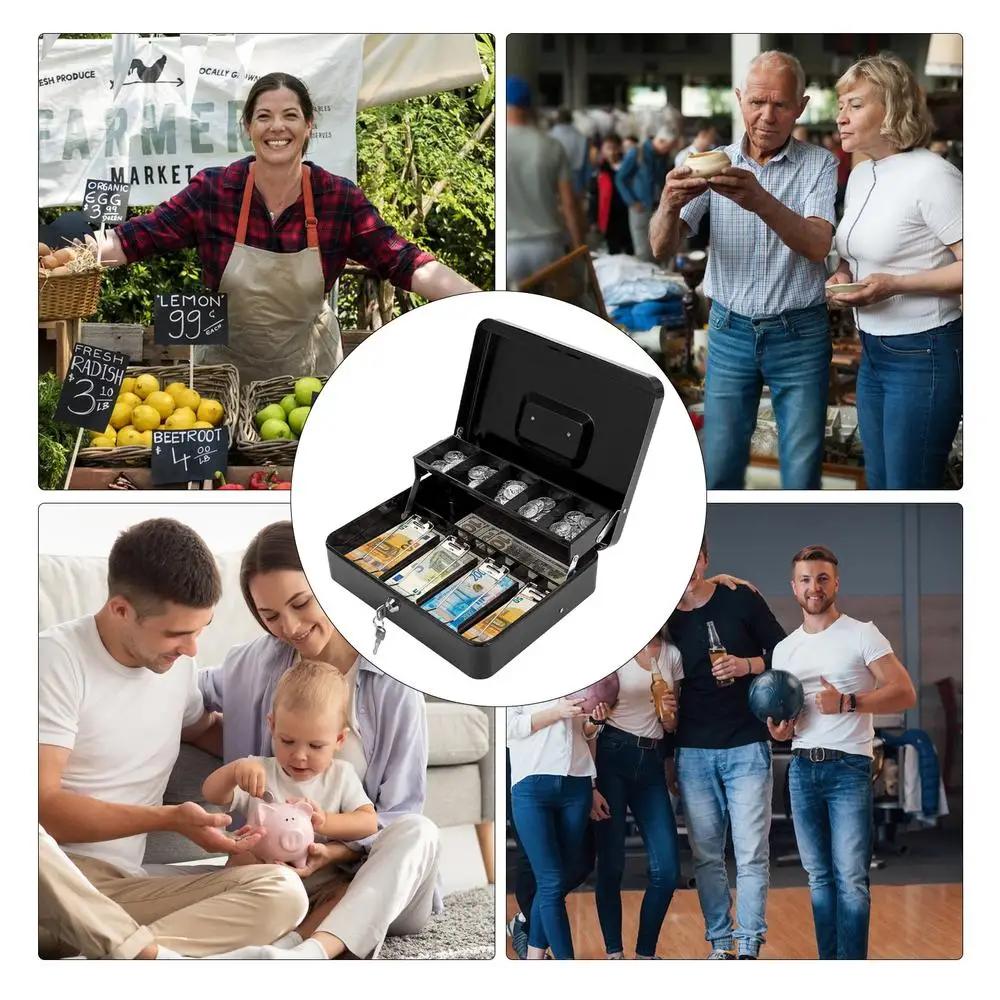 Копилка для наличных с замком, металлический органайзер для сбережений, 4 отделения для купюр/5 отделений для монет, ящик кассового аппарата