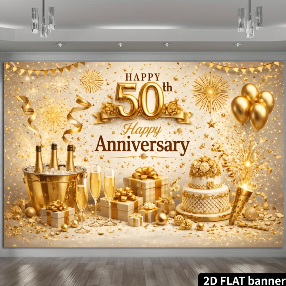 Двумерная плоскость золотая ткань для фона 50-летнего юбилея, с фоном цвета шампанского и золотыми украшениями, настенное украшение