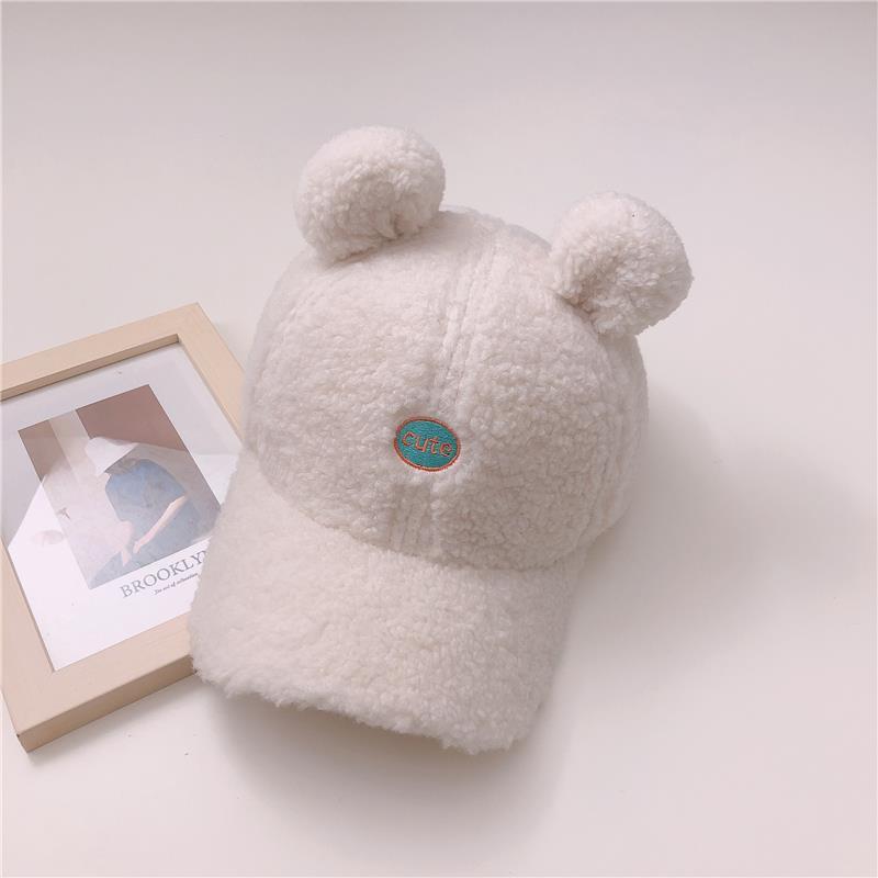 Lamb Wool Baseball Cap Women Winter Korean Style Lovely Furball Ear Cap Kawaii Warm Wild Plush Baseball Cap Hip Hop Hat