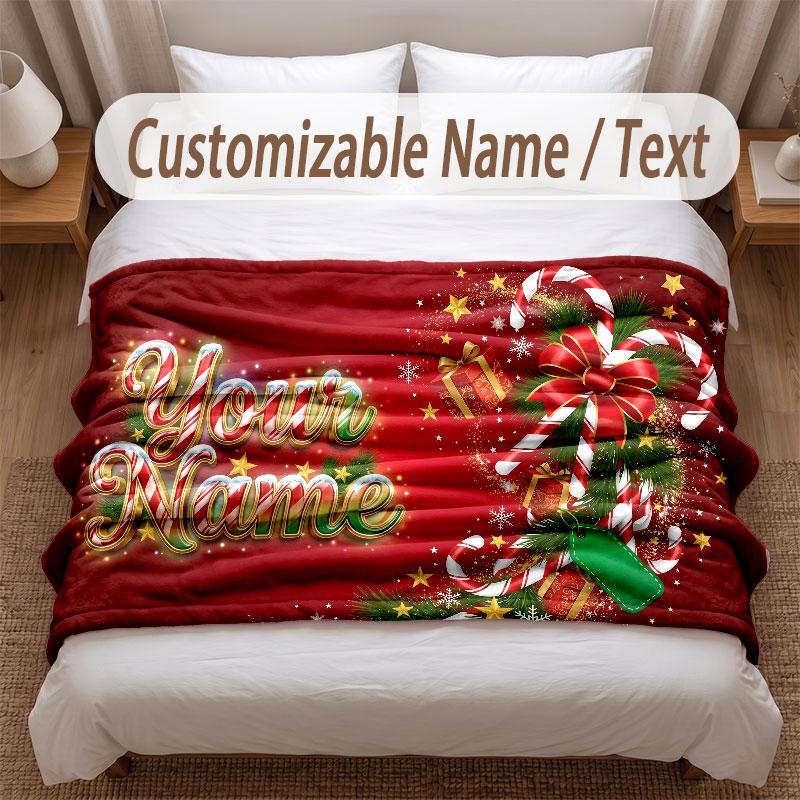 Christmas Theme Soft Blanket Personalized Custom Name Text Print Warm Blanket Home Sofa Bedroom Decor