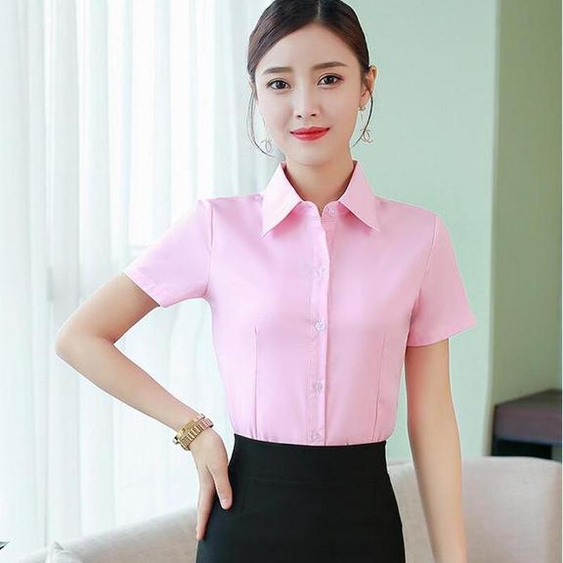 Рубашка женская, летние топы, рубашки на пуговицах, с коротким рукавом, с лацканами, тонкая офисная блузка, белый топ