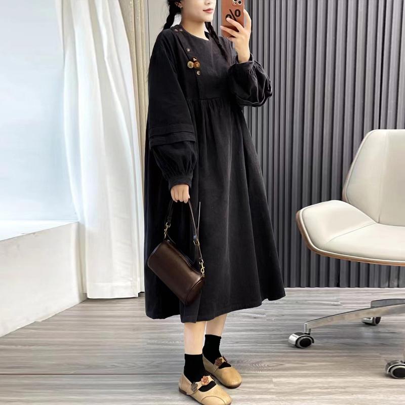 Johnature Японское лесное вельветовое платье осеннее круглое повседневное женское платье Mori с брошью