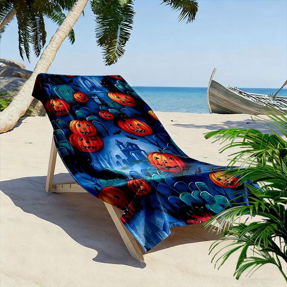 Spooky pumpkins under moonlight Print beach towel, quick drying, suitable for travel, outdoor sports, jogging, the beach and swimming, gift