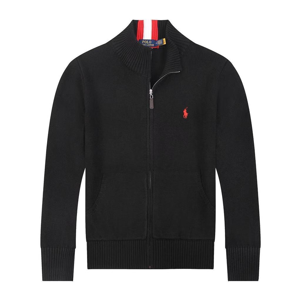 Men's Slim Fit Stand Collar Cardigan Sweater with Small Horse Logo - Spring & Autumn Long Sleeve Knitwear