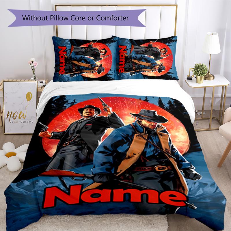 3pcs Custom Name Red Dead Redemption Bedding Set Duvet Cover Closure Includes 1 Duvet Cover & 2 Pillowcases for All Seasons Bedroom Decor