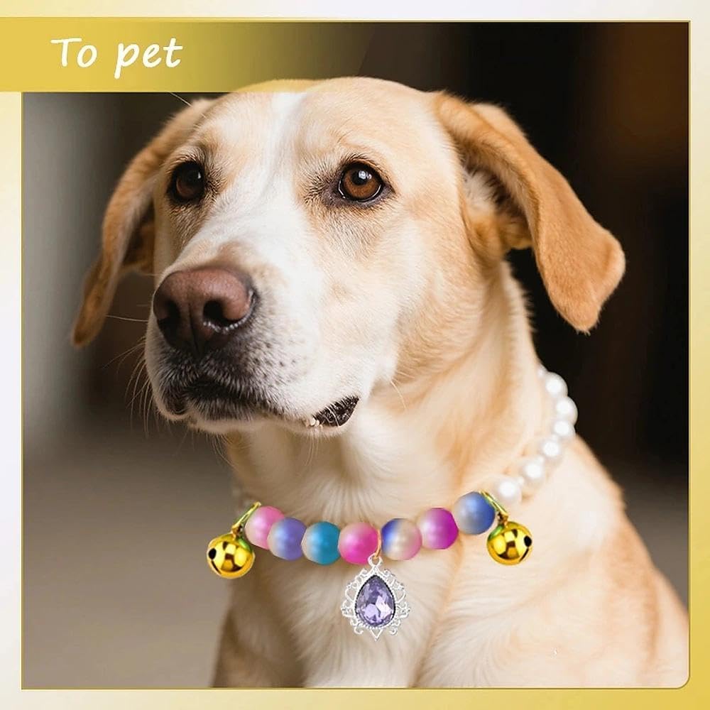 Pearl Cat Collar with Bell Rhinestones Teardrop Pet Necklace for Small Dog Colorful Pearls Elastic Charm Collar for Cats Puppy Wedding Party Dress