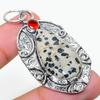 Natural Dalmation Jasper, Garnet Gemstone 925 Sterling Silver Pendant 2.36" E2L59