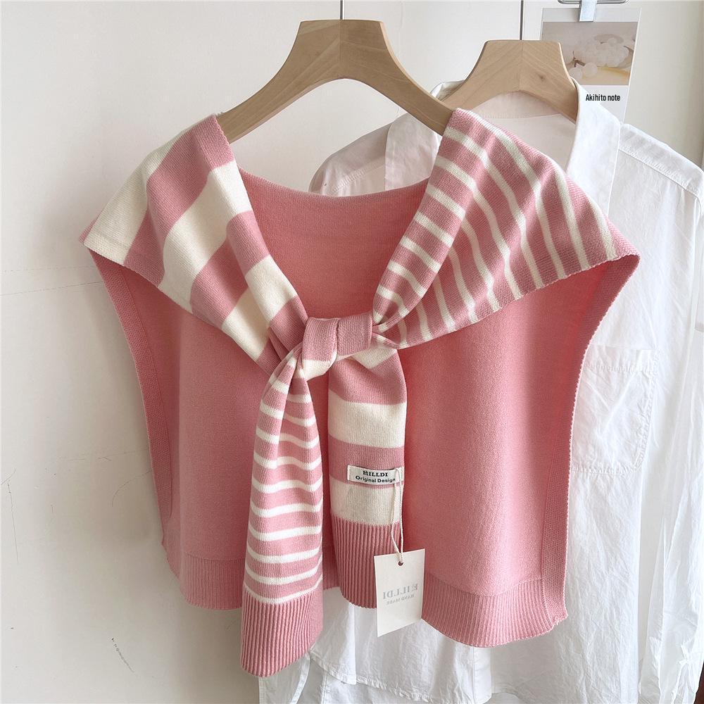 Striped Knitted Shawlette for Women - Spring/Autumn Fashionable and Lightweight Neck & Shoulder Cover