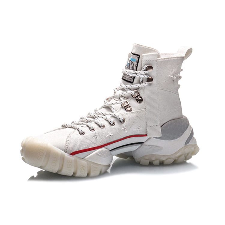 Li Ning CF Mouse Bite Sky Opening Shock Absorbing Нескользящие износостойкие высокие спортивные повседневные туфли мужские кроссовки белые AGLQ129-1