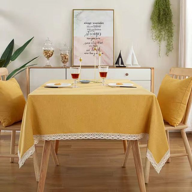 Однотонная скатерть с кружевом из хлопка и льна, водонепроницаемая, маслостойкая, прямоугольная скатерть для свадебного обеденного чайного стола, украшение для стола