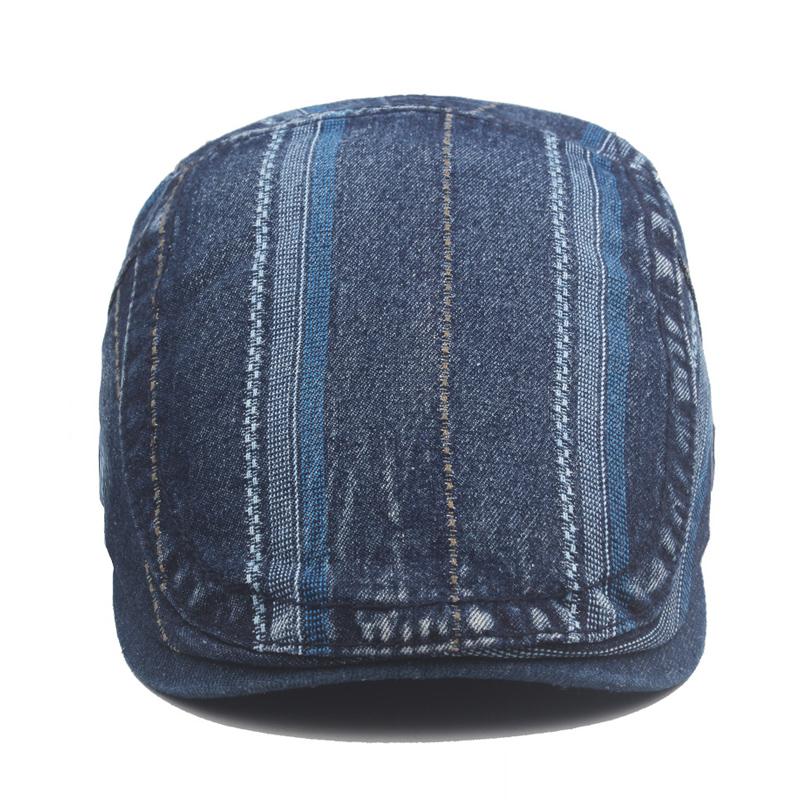 CHRLCK Simple Washed Denim Berets Hat Men Women Spring Summer Peaked Flat Cap Artist Duckbill Hat Casual Herringbone Newsboy Cap