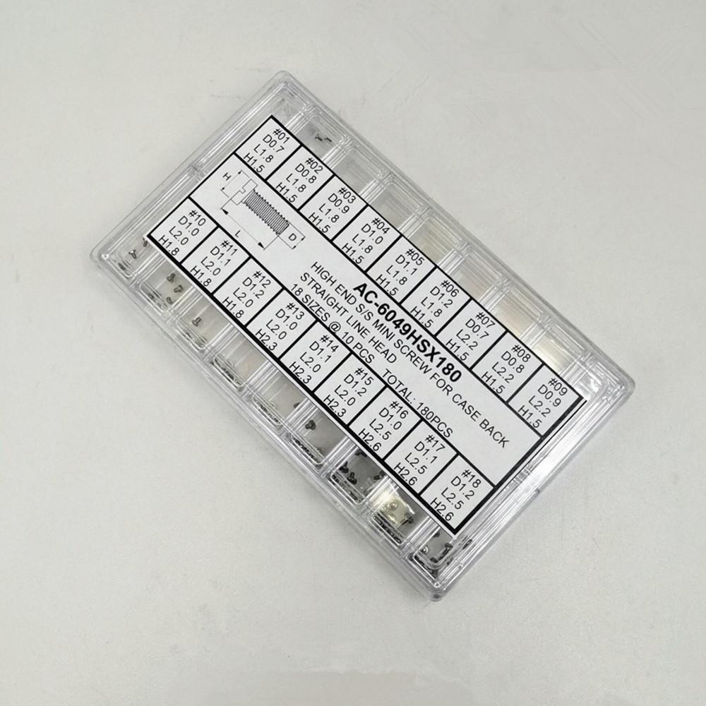 180pcs 18 Sizes Stainless Steel Mini 1 Box Screw Slotted Screw for Watch Back Case Watch Makers Repairing Tool