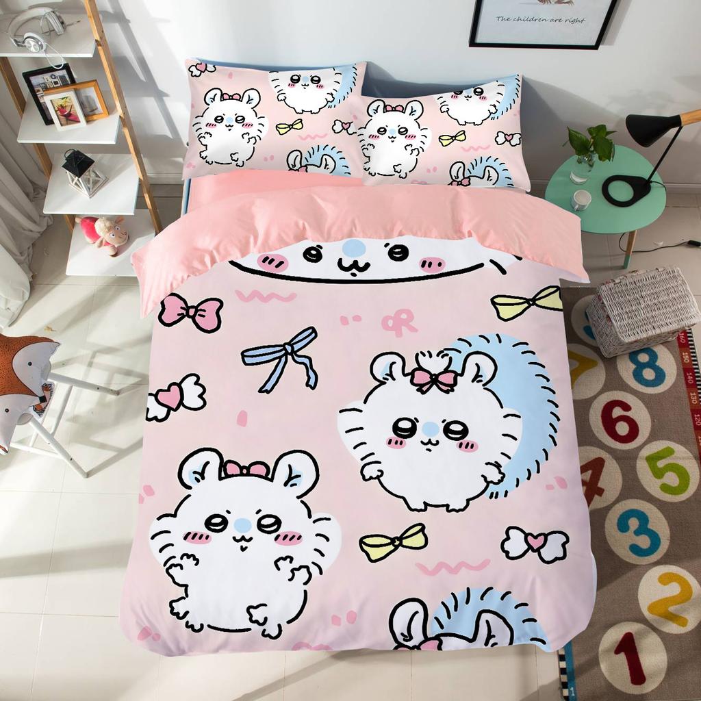 Мультяшный комплект постельного белья с милыми Чиикавами, красочный принт, полиэстер, для студенческого общежития, простыня, пододеяльник, детский подарок, домашний текстиль