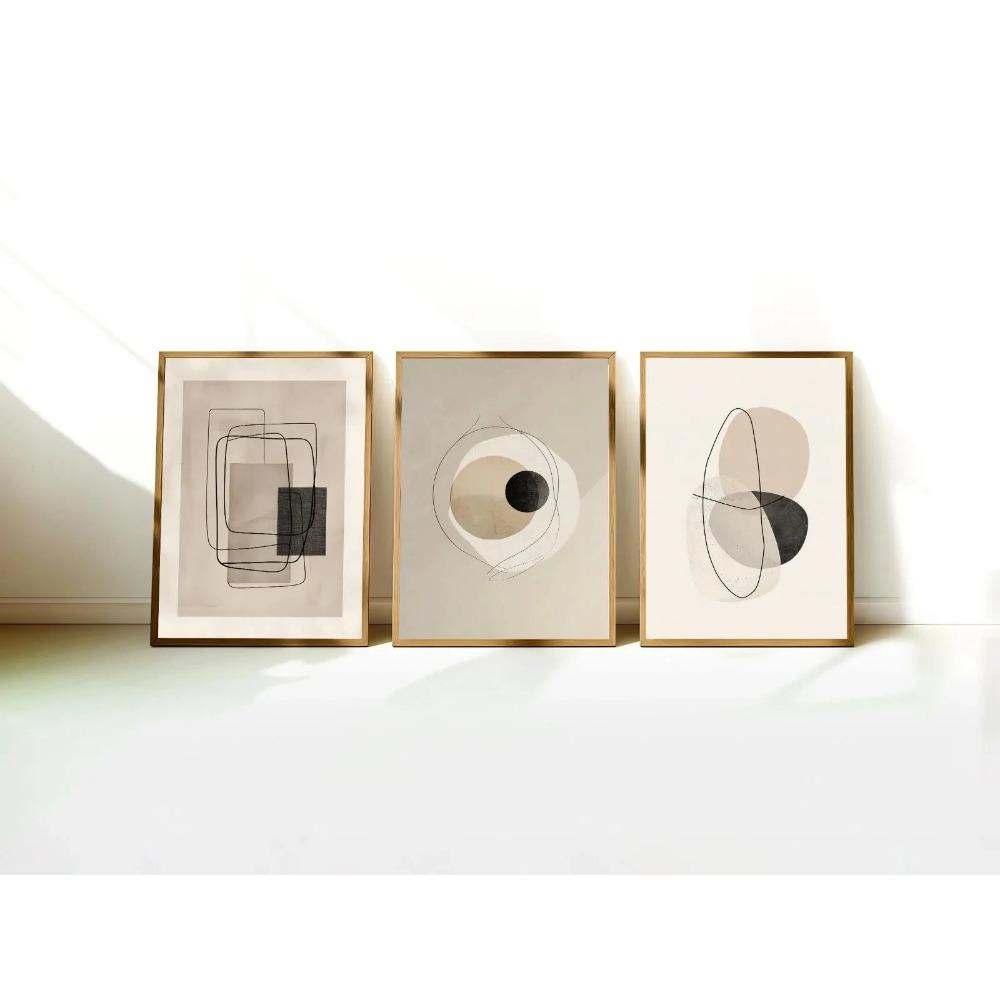 Neutral Abstract Wall Art Set, Japandi Black & Beige Geometric Line Canvas Prints, Minimalist Wabi Sabi Home Decor Perfect Gifts
