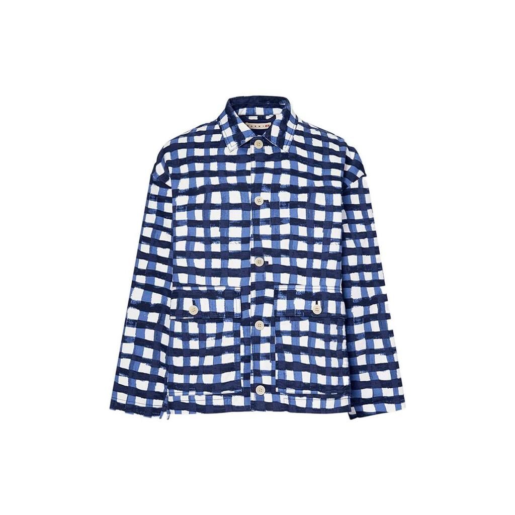 Uniqlo Свободная клетчатая рабочая куртка X MARNI (Азия) Синий мужской стритвир 449646-67