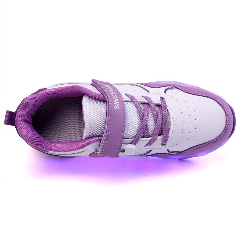 Kid's Lights Sports Shoes Rubbing Shoes Solid Magic Patch Can Charging Double-row Four-wheel Slide Shoes