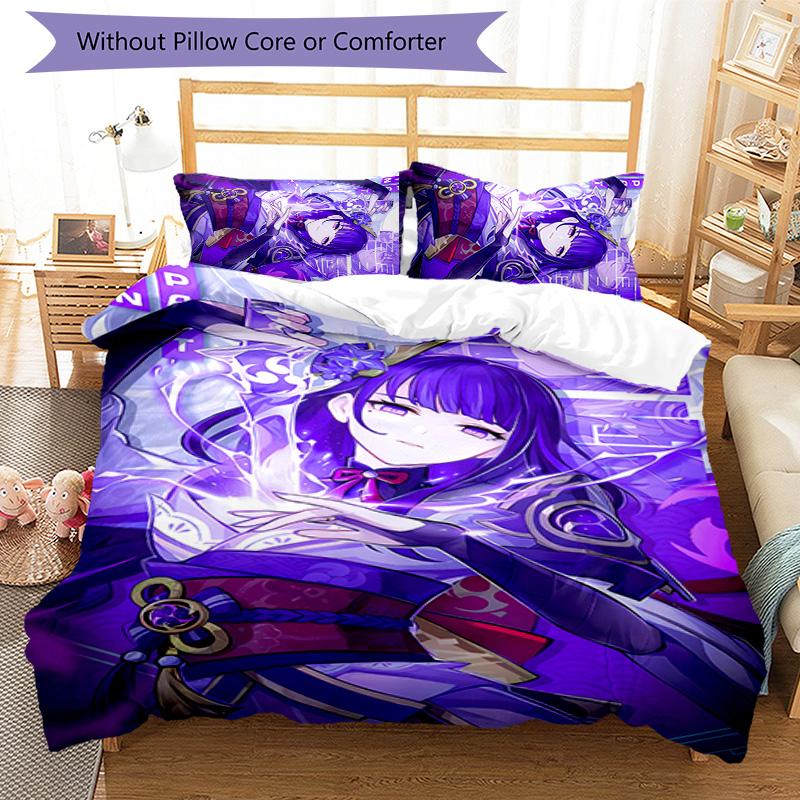 3pcs Genshin Impact Balzebub pattern bedding set duvet cover set includes duvet cover &pillowcases, perfect all season bedroom decoration & gift