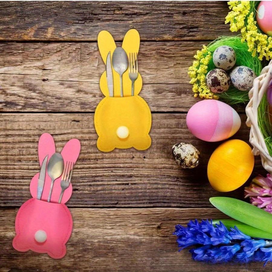 8/16PCS Easter Rabbit Shaped Cutlery Set, Felt Table Decoration, Easter Knife and Fork Bag, Cutlery Bag, Knife and Fork Storage